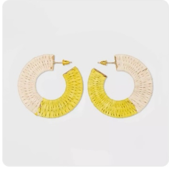 Woven Rattan Colorblock Hoop Earrings - Picture 1 of 4